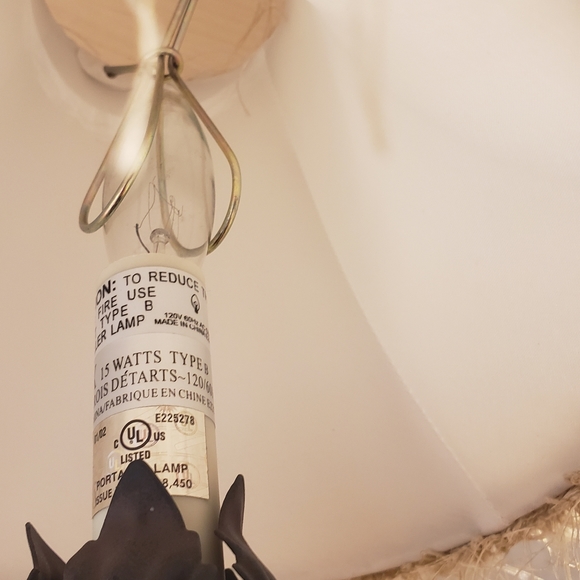 Decorative lamp with beads and yard accents, beige lamp shade and brown stand - Picture 9 of 9